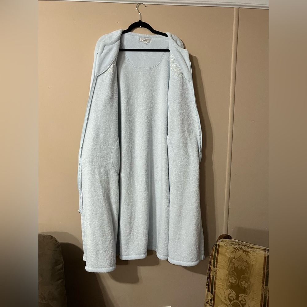 Miss Elaine Light Baby Blue Zip Front Long Robe Pockets Embroidered Size 2Xl - Picture 4 of 10